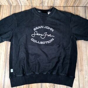 Sean John Black Short Sleeve Pullover‎ Crew Neck Men Sz L Vintage Workout Cotton
